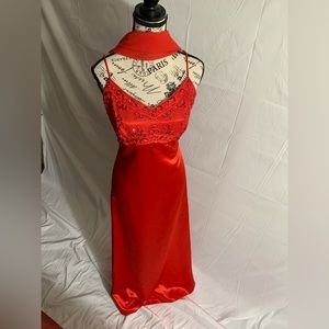 Rhapsody Vintage Red Sequin Gown. Zipper closure Spaghetti straps w/wrap Sz:14